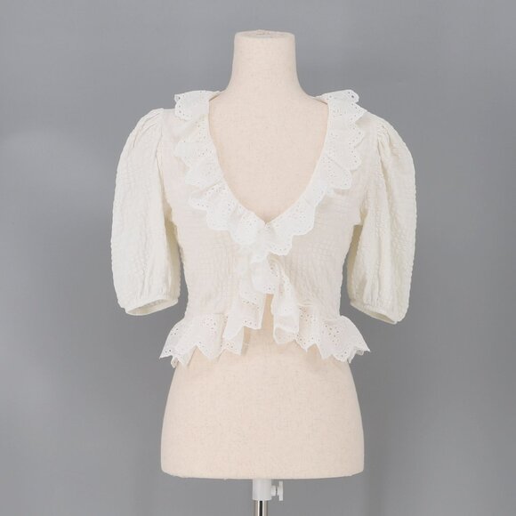 NWT ZARA White Ruffle Eyelet Crop Top Size M - Picture 3 of 8